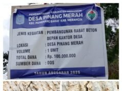 Proyek Jalan Rabat Beton Kecamatan Pamenang Barat Rusak, Diduga Pekerjakan Asal Jadi