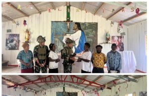 Satgas Yonif 700/WYC Tebar Kasih di Gereja Stalsi Sisilia Wuloni Dengan Cinta dab Alkitab