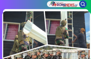 Satgas Yonif 700/WYC Gotong Royong Perbaiki Atap Gereja di Pegunungan Papua