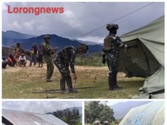 Satgas Yonif 700/WYC Pos Gome Bantu Warga Dirikan Tenda Ibadah di Halaman Gereja Gome