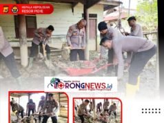 Polres Pidie Kembali Laksanakan Pembersihan Rumah Warga Terdampak Banjir di Kembang Tanjung