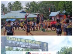 Satgas Yonif 123/Rajawali Gelar Turnamen Voli Antar Instansi di Distrik Nambioman Bapai