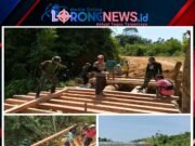 Satgas Pamtas RI-Malaysia Yonarmed 19/Bogani Bersama Warga Gotong Royong Bangun Jembatan Untuk Mempermudah Akses Masyarakat Perbatasan